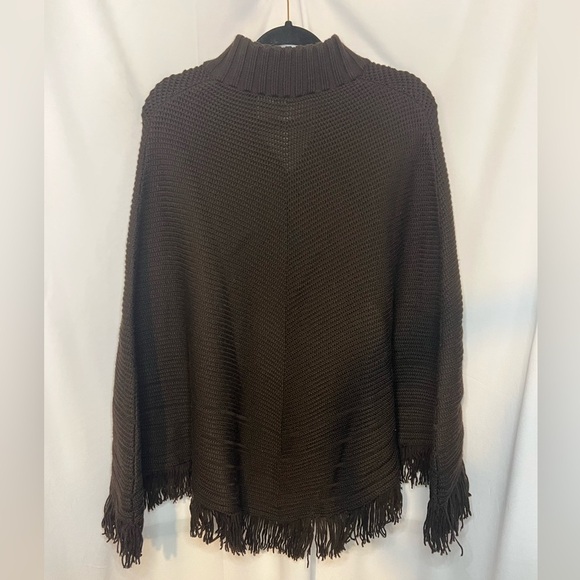 Pendleton Womens Brown 100% Merino Wool Knit Poncho 1/4 Zip Sweater Fringe OSFM - Picture 2 of 4